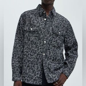 Black XXL Shirt Jacket Denim Look Fashion Nova Mens Torn Ripped Distressed